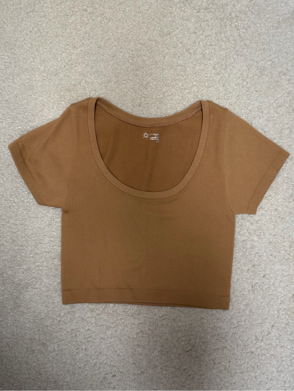 aerie offline seamless Ribbed Scoop Neck Crop Top - Brown